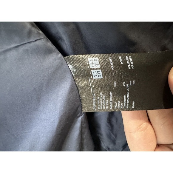 Uniqlo Women’s Down Puffer Coat Sz S Blue Goose Feather Mockneck Packable Hood - Picture 6 of 7
